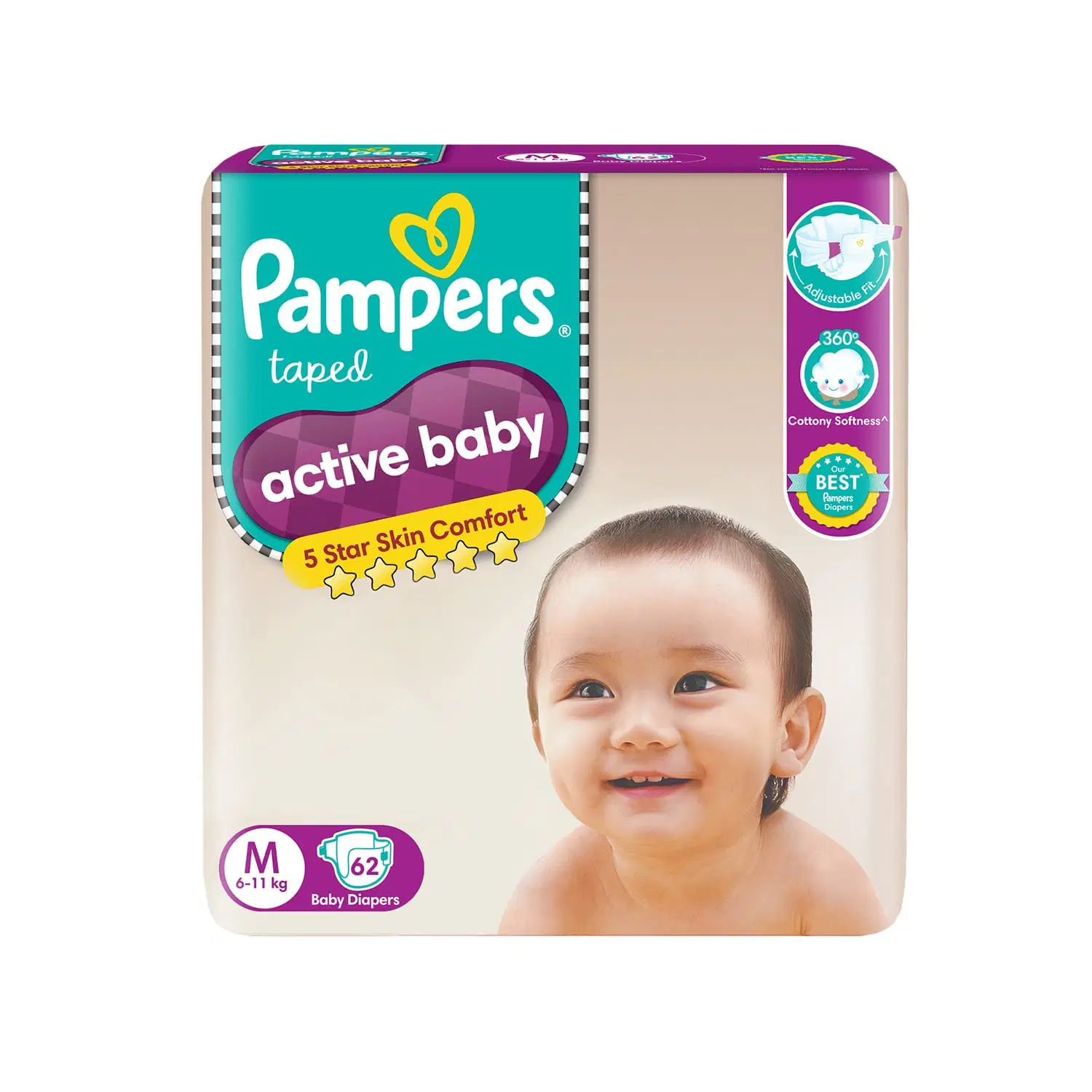 Pampers Active Baby Taped Diapers, Large size diapers, (L) 50 count