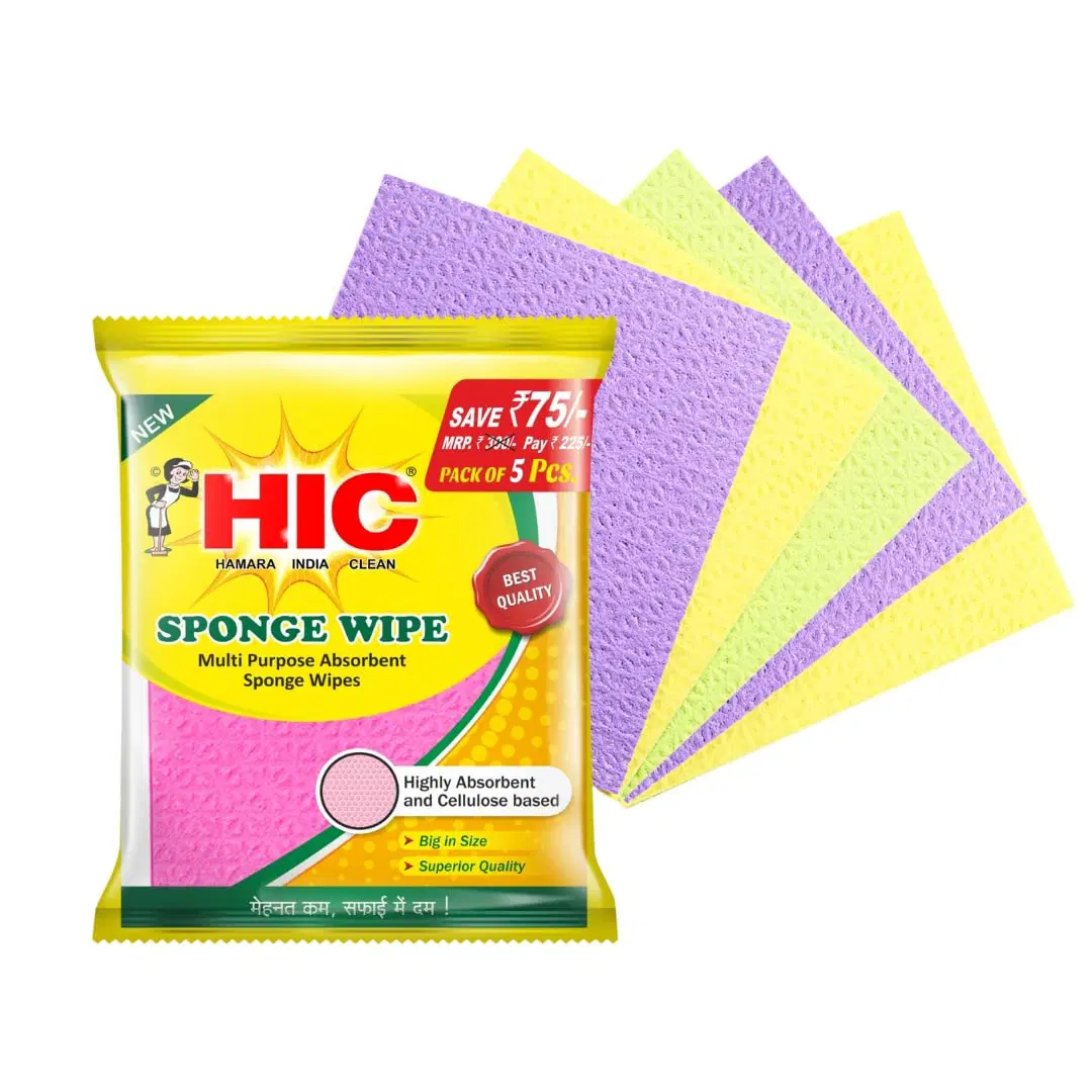 HIC Sponge Wipe resuable and Washable Sponge Wipes (Multicolored Pack of 5)