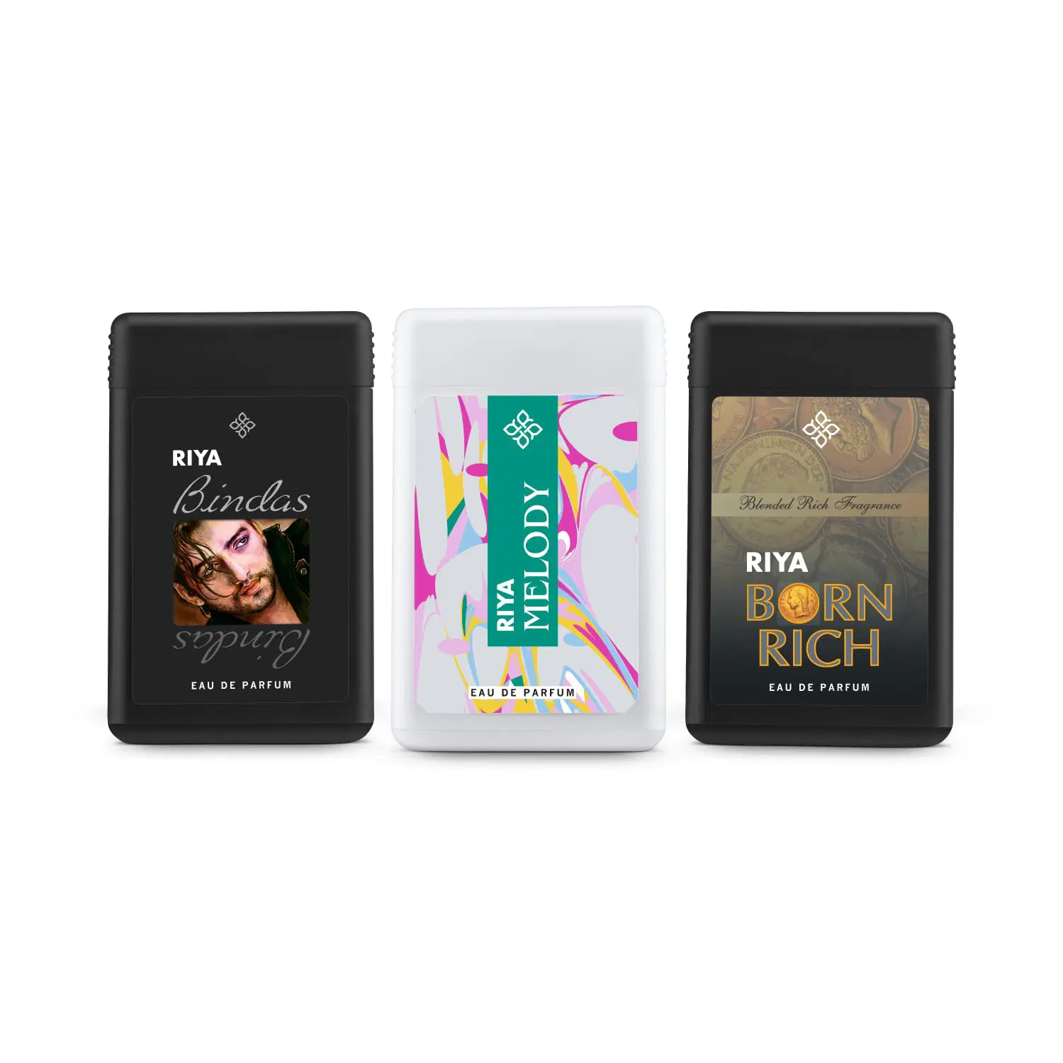 Riya Bindas Black, Melody and Born Rich Pocket Perfume for Men 18ml