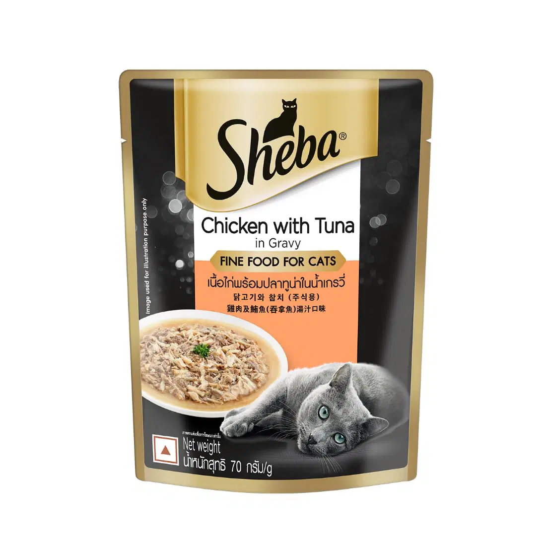 Sheba Fine Premium Adult (1+ Years) Wet Cat Food, Chicken with Tuna in Gravy, 70 g