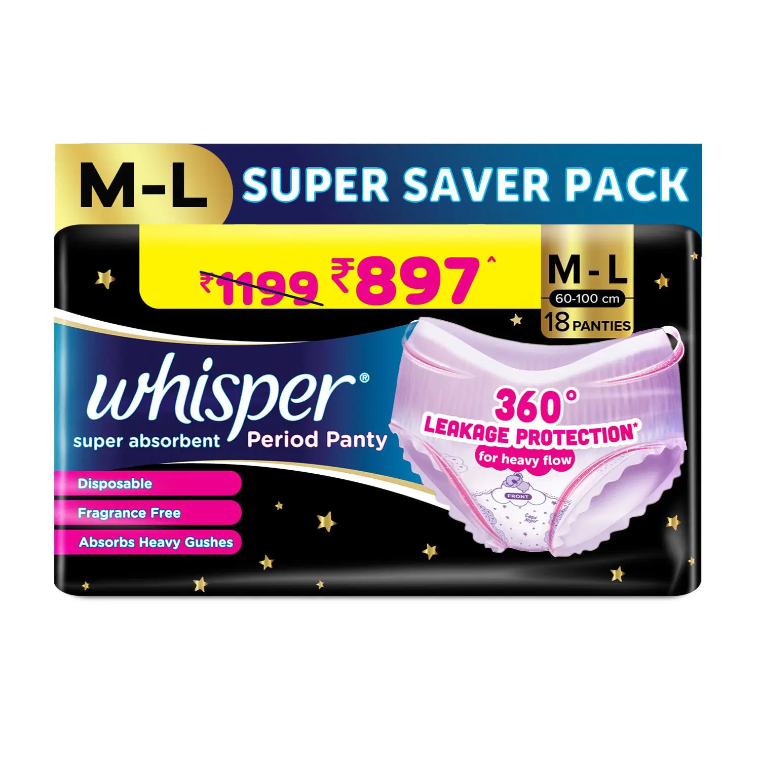 Whisper Girls And Women Super Absorbent Period Panty, 18 L-XL Pants