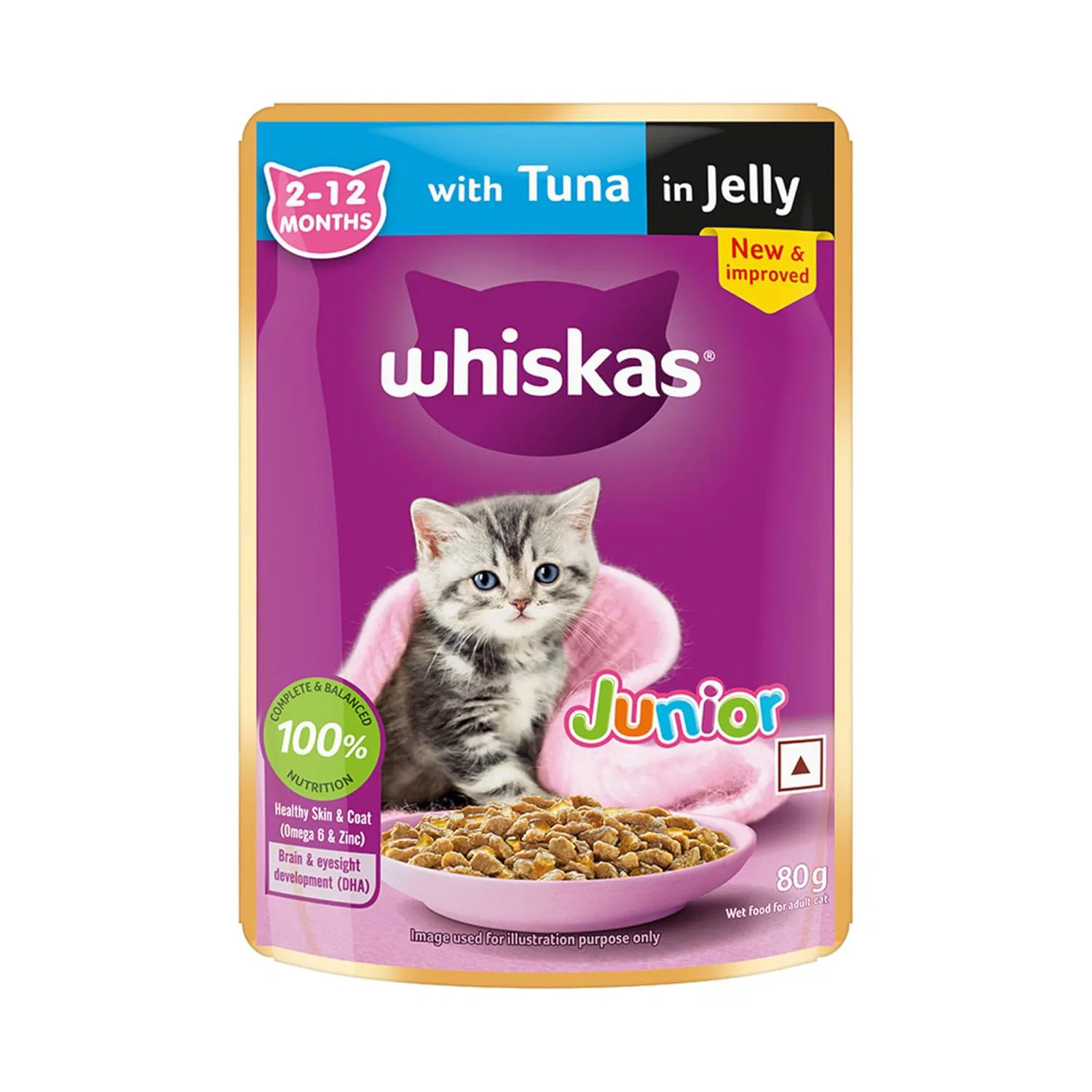 Whiskas Junior Kitten (2-12 Months) Wet Cat Food, Tuna in Jelly, 80 g,