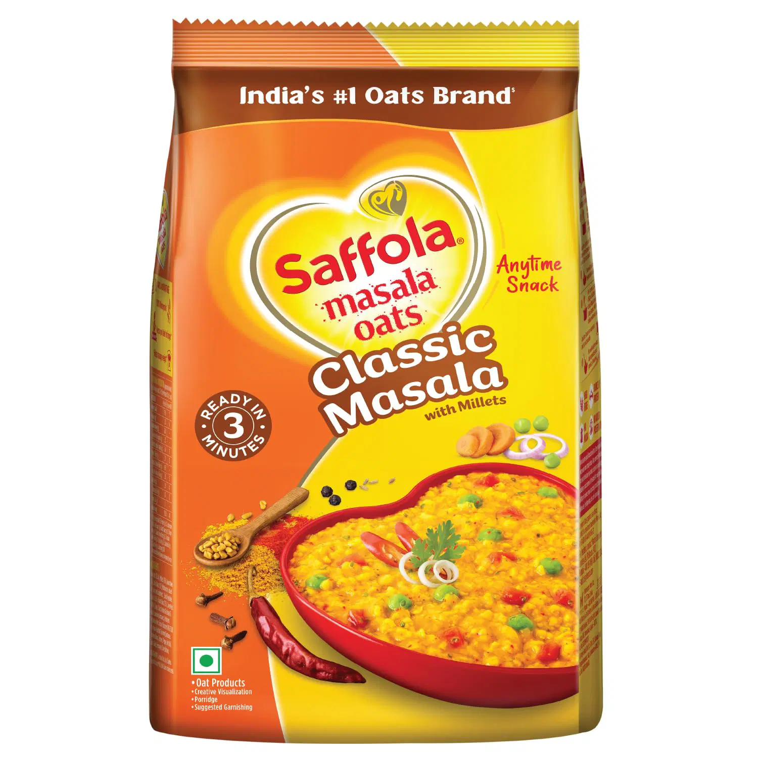 Saffola Masala Oats|Classic Masala |Tasty, Anytime Snack | 500g