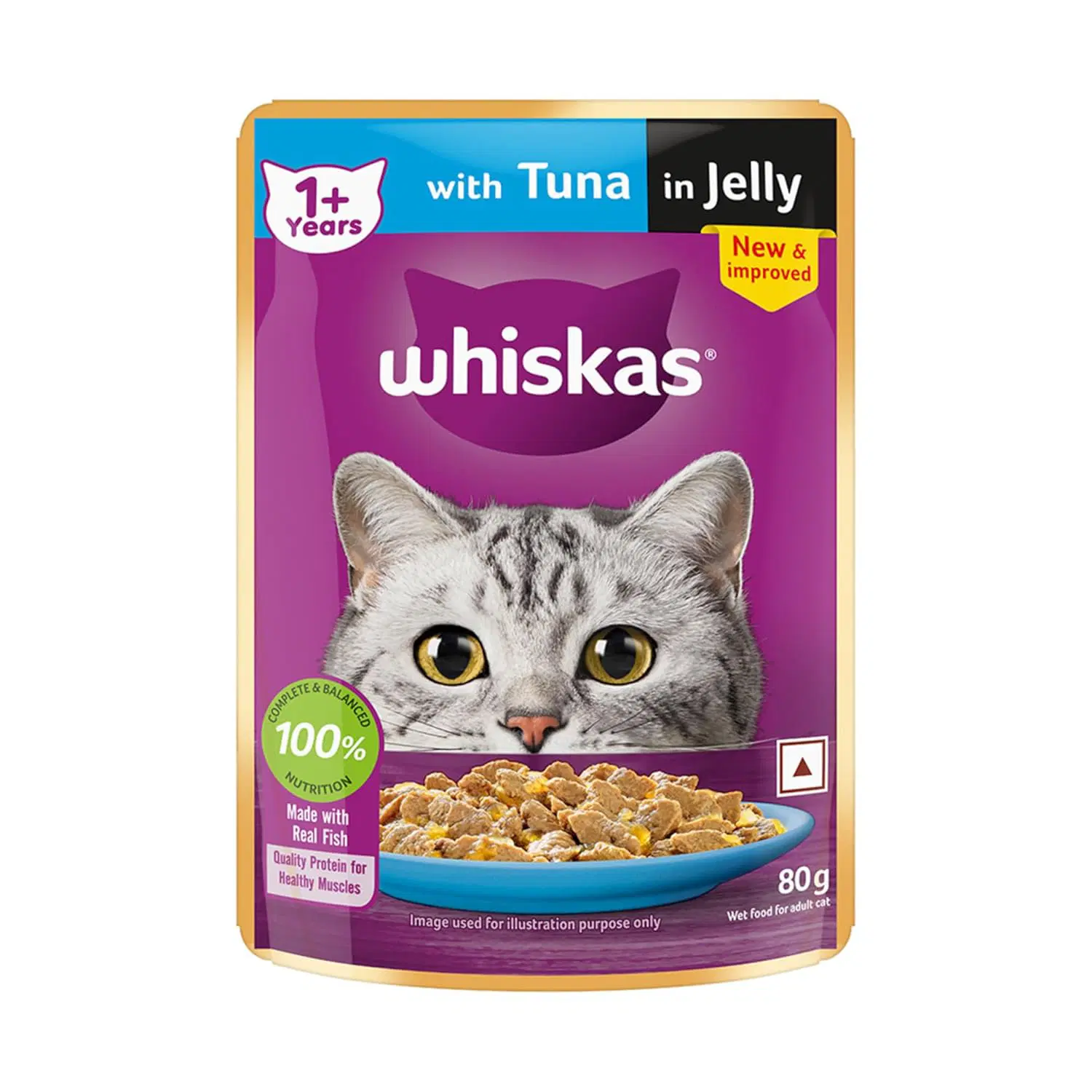 Whiskas Adult (1+ Years) Wet Cat Food, Tuna in Jelly, 80 g,