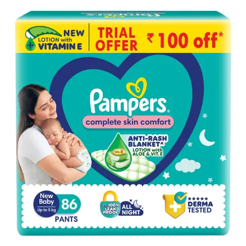 Pampers Complete Skin Comfort Pants, Anti-Rash Blanket, New Born(NB) 88 Count, Upto 5kg
