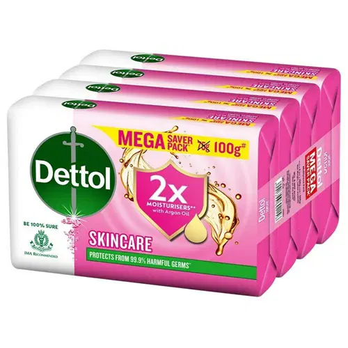 Dettol Skincare Moisturizing Beauty Bathing Soap Bar with Argan Oil (600gm) | Softer Skin, 150gm, Pack of 4