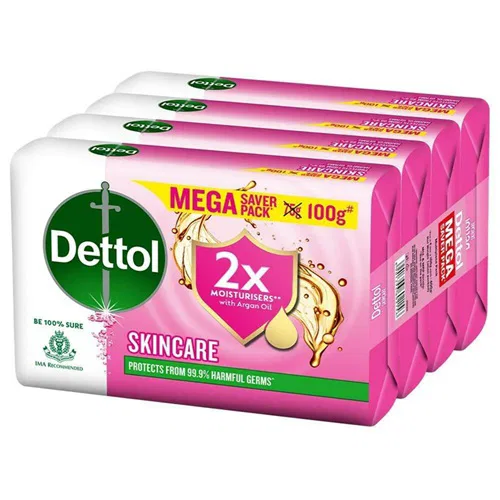 Dettol Skincare Moisturizing Beauty Bathing Soap Bar with Argan Oil (600gm) | Softer Skin, 150gm, Pack of 4
