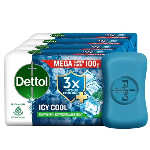 Dettol Icy Cool Bathing Soap Bar With 3x intense cooling (500gm), 100gm - Pack of 5