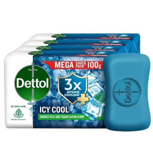 Dettol Icy Cool Bathing Soap Bar With 3x intense cooling (500gm), 100gm - Pack of 5