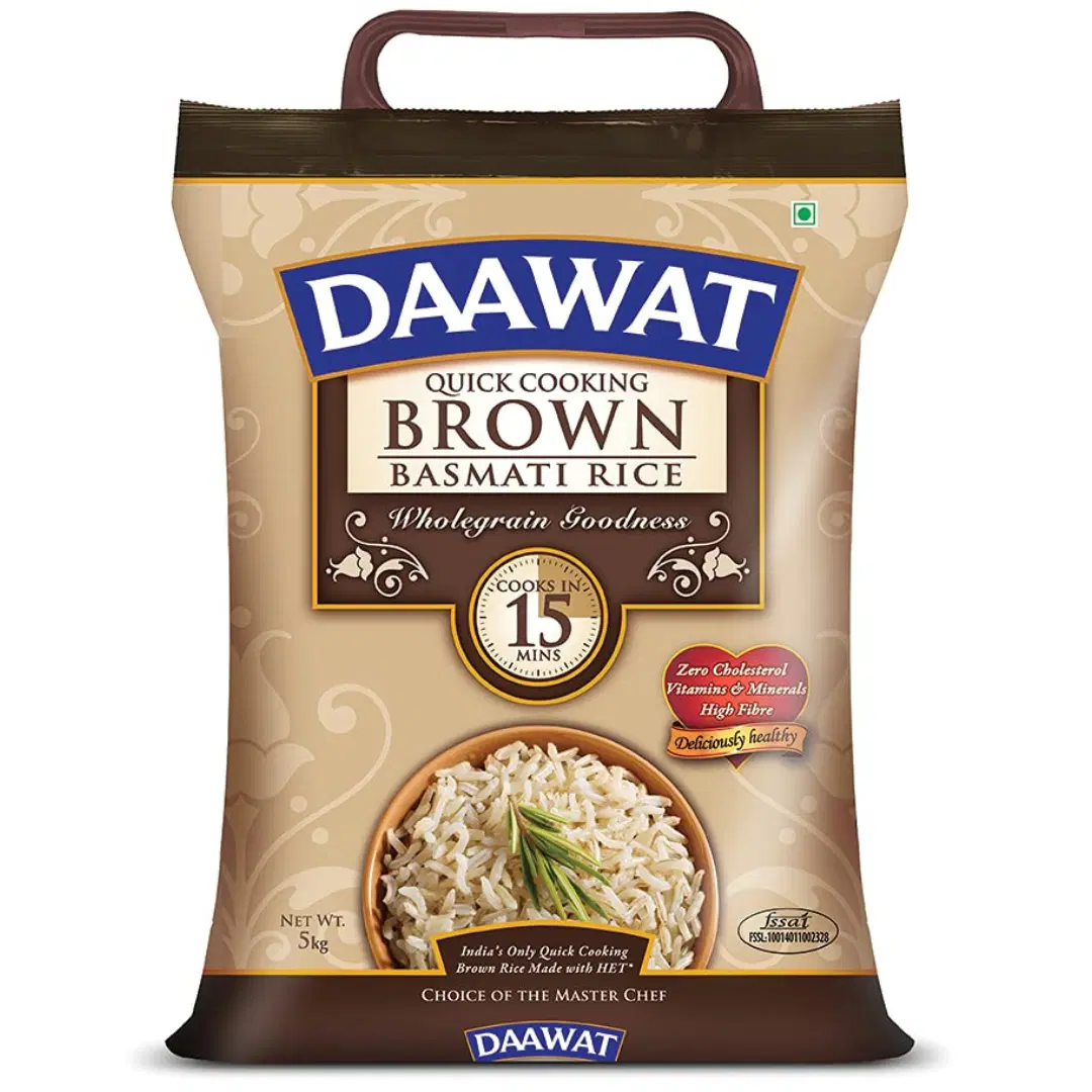 Daawat Brown, Cooks in 15-minute, Full Bran Intact, Fibre-Rich Basmati Rice, 5 Kg
