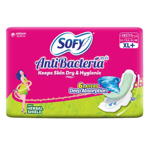 Sofy Anti Bacteria XL+ Sanitary Pads, Pack of 15