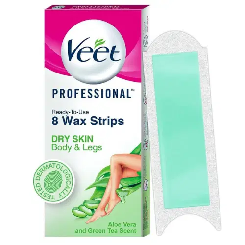 Veet Professional Waxing Strips Kit for Dry Skin, 8 Strips | Gel Wax Hair Removal for Women | Up to 28 Days of Smoothness | No Wax Heater or Wax Beans Required