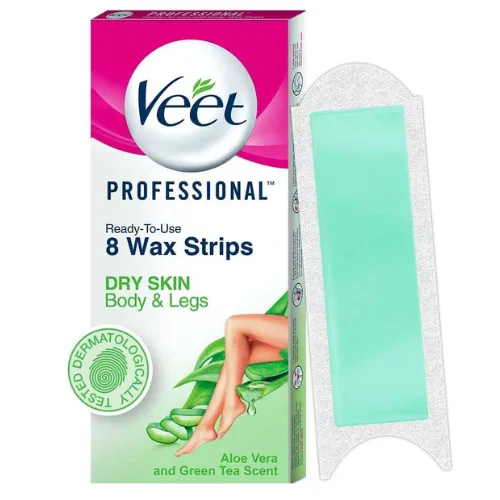 Veet Professional Waxing Strips Kit for Dry Skin, 8 Strips | Gel Wax Hair Removal for Women | Up to 28 Days of Smoothness | No Wax Heater or Wax Beans Required