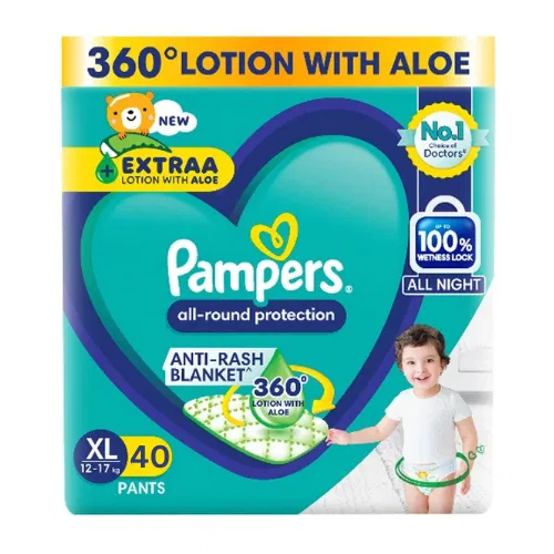 Pampers All Round Protection Pants Style Baby Diapers, Extra Large size (XL) 40 Count, 12-17 kg (FREE 8 PC INSIDE)