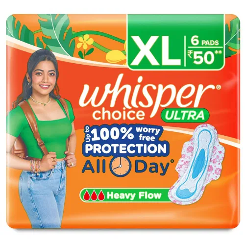 Whisper Choice Sanitary Pads for Women, XL, 6 Napkins