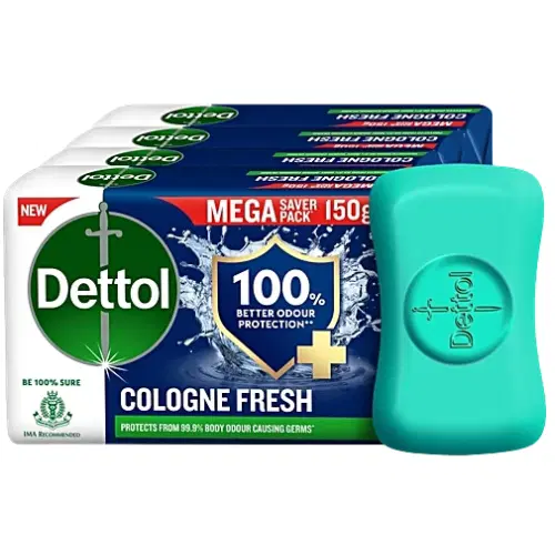 Dettol Cologne Fresh Bathing Soap Bar With 12 Hr Freshness, 600 g (4x150 g)
