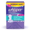 Whisper Clean and Fresh Daily Liners (Normal), 40 Sanitary pads for women – image 1