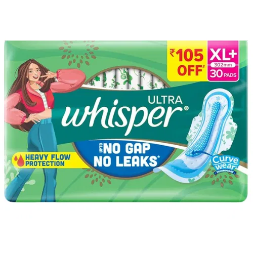 Whisper Ultra Clean Sanitary Pads for Women, XL+ 30 Napkins
