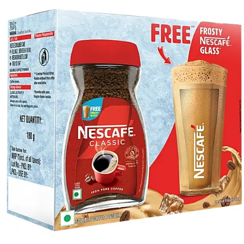Nescafe Classic Instant Coffee Powder, 180 g (Get Frosty Glass/Red Mug Free)