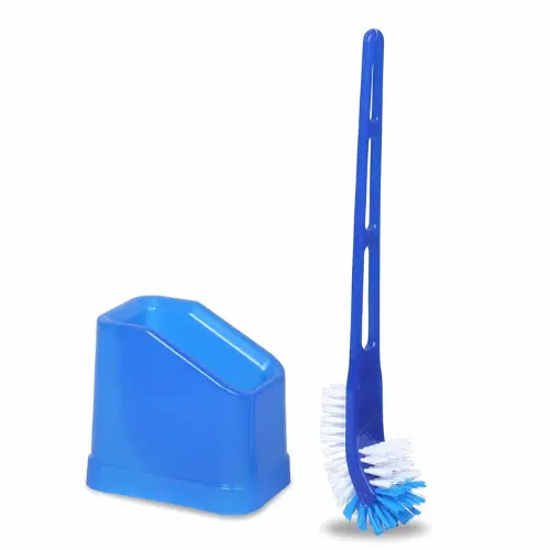 HIC Plastic Double Hockey Shape Toilet Cleaner Brush With Holder Stand, YI 473