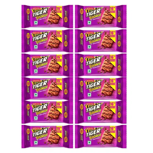 Britannia Tiger Krunch Chocochips Biscuit - Crunchy, 27 g ( Pack Of 12 )