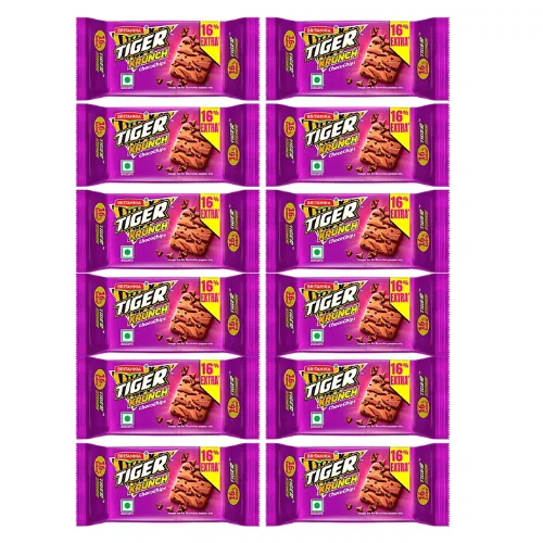 Britannia Tiger Krunch Chocochips Biscuit - Crunchy, 27 g ( Pack Of 12 )