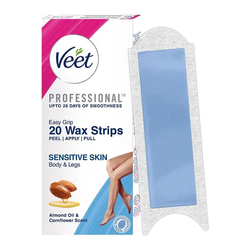Veet Professional Waxing Strips Kit for Sensitive Skin, 8 Strips | Gel Wax Hair Removal for Women | Up to 28 Days of Smoothness | No Wax Heater or Wax Beans Required