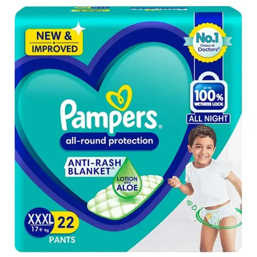 Pampers All Round Protection Pants Style Baby Diapers, Extra Extra Extra Large size (XXXL) 22 Count, 16-30 kg