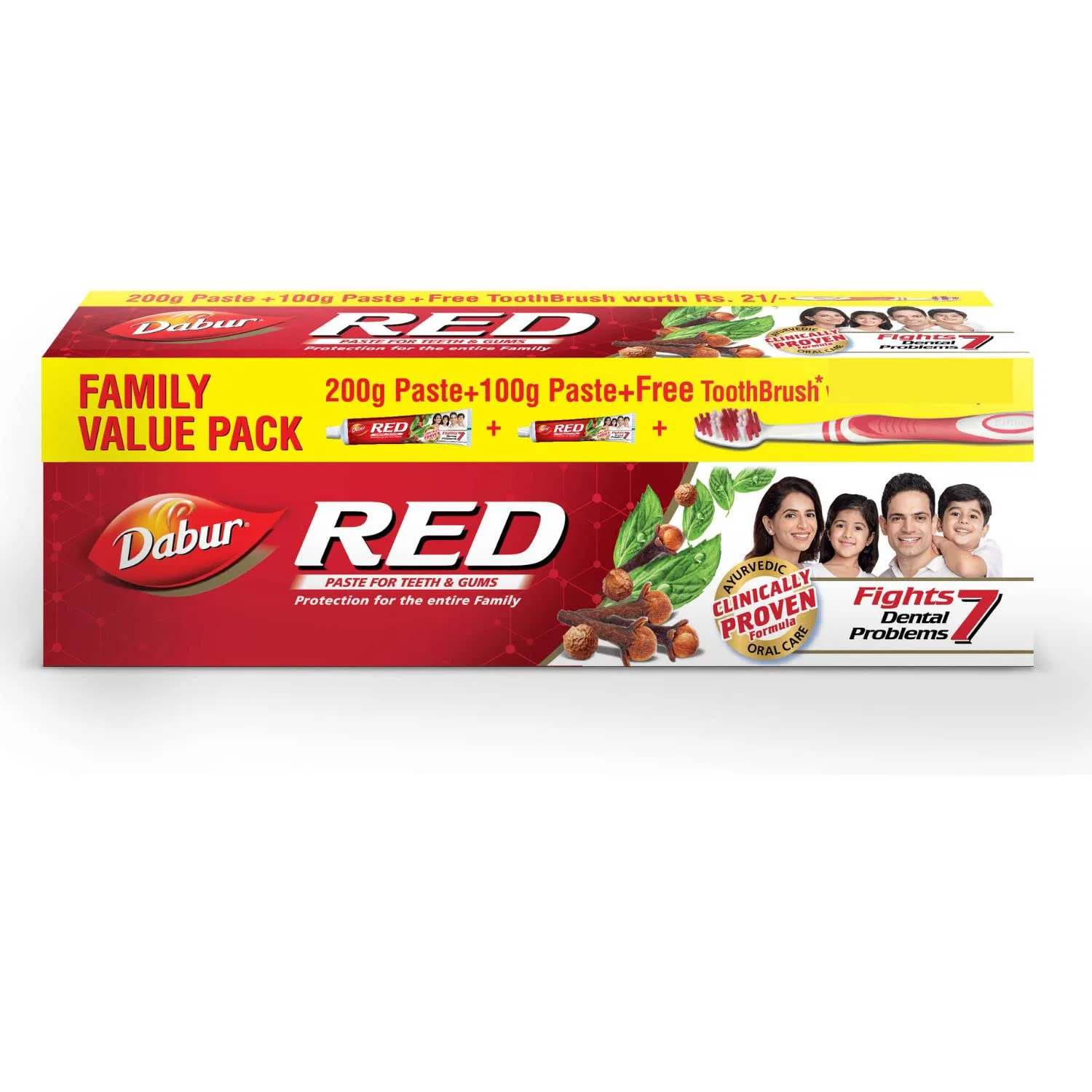 Dabur Red Tooth Paste Value Pack,with Free Toothbrush