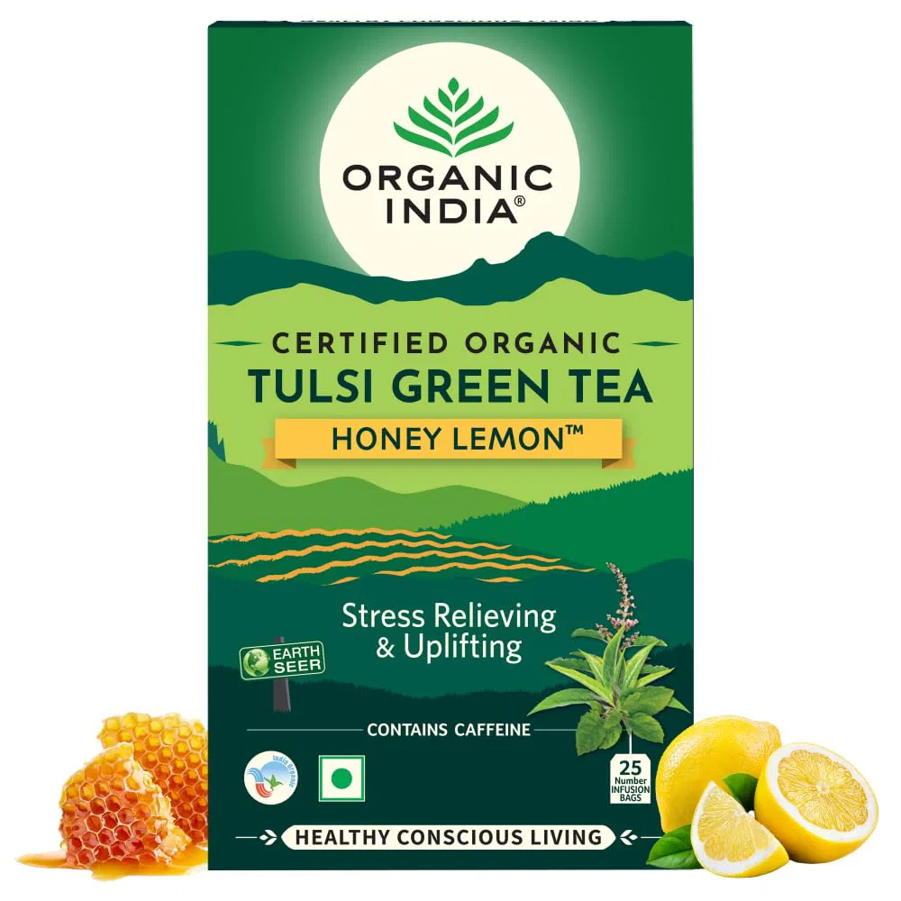 Organic India Tulsi Green Tea Honey Lemon 25 Teabags