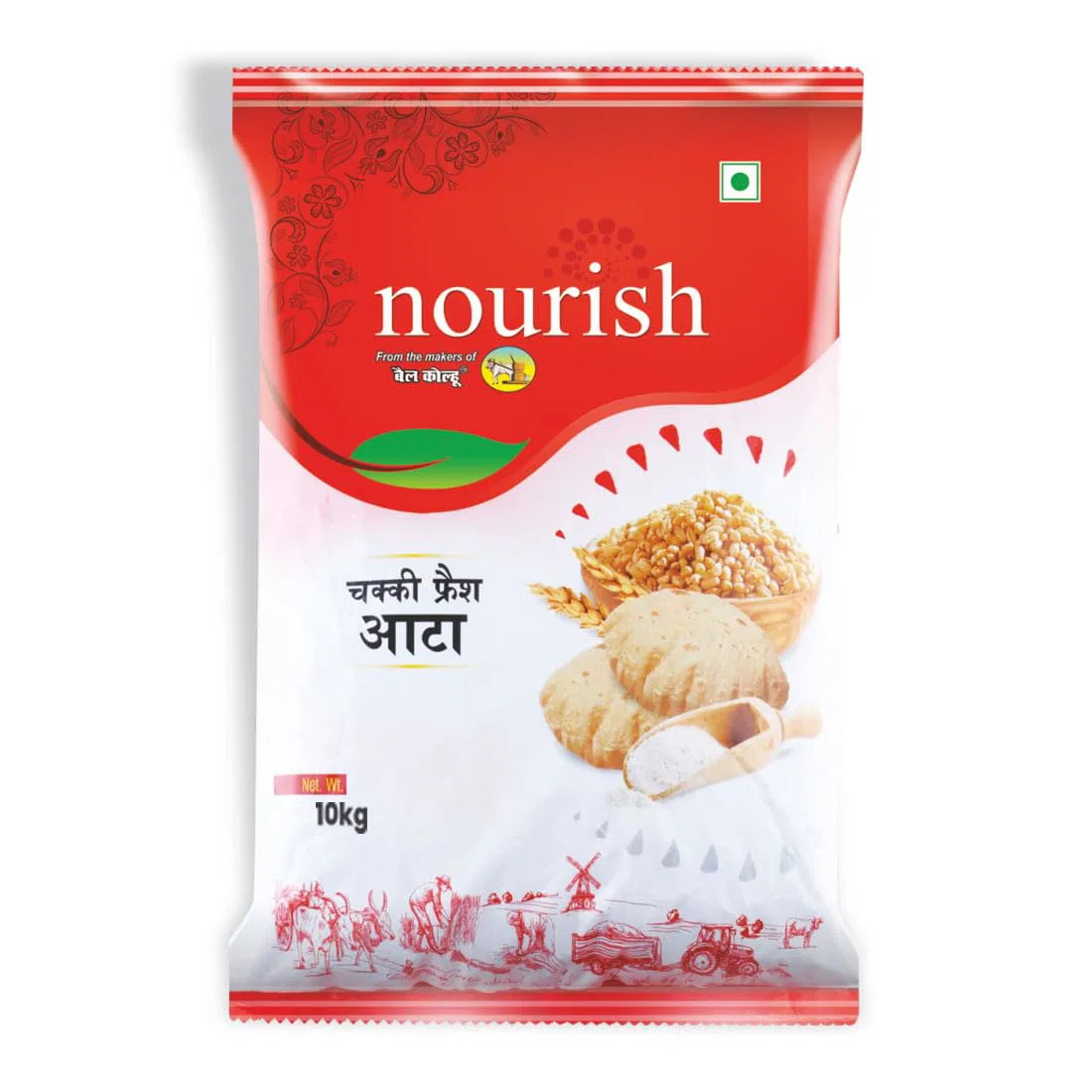 Nourish Red Chakki Fresh Atta 5kg | Whole Wheat Flour | Pack of 1
