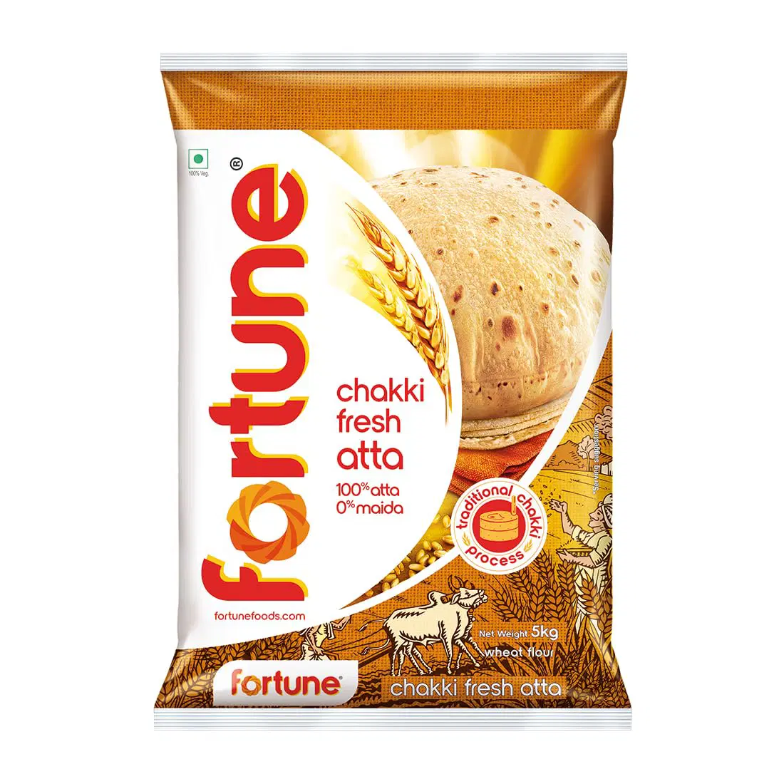 Fortune Chakki Fresh Atta, 5 kg, 100% Atta 0% Maida