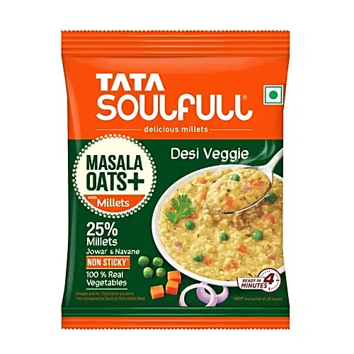 Tata Soulfull Masala Oats+ Desi Veggie, With 25% Millets, Non-Sticky,