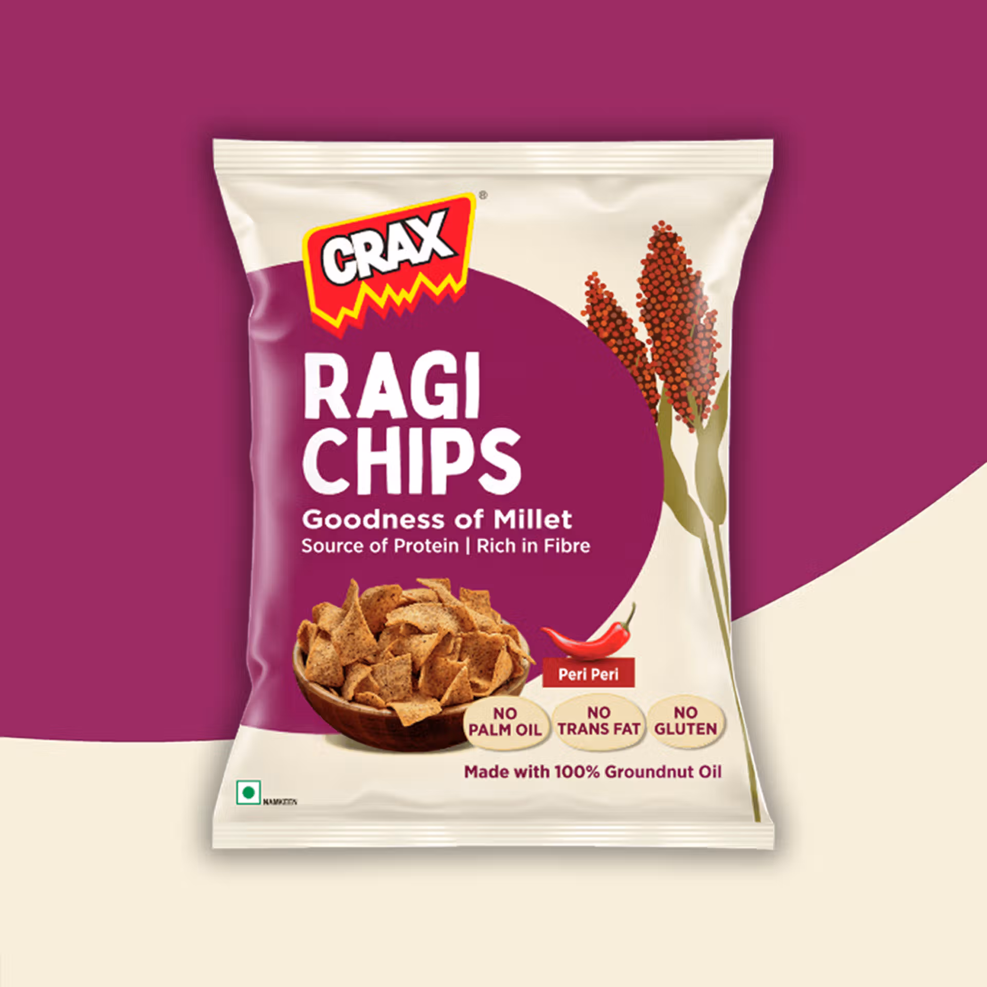 Crax Peri Peri Ragi Chips - Healthy Protein Snacks