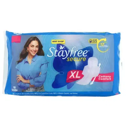 Stayfree Secure Cottony Sanitary Napkin with Wings (XL) 18 pads