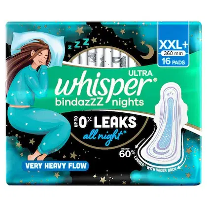 Whisper Bindazzz Nights Sanitary Napkin with Wings (XXL+) 16 pad