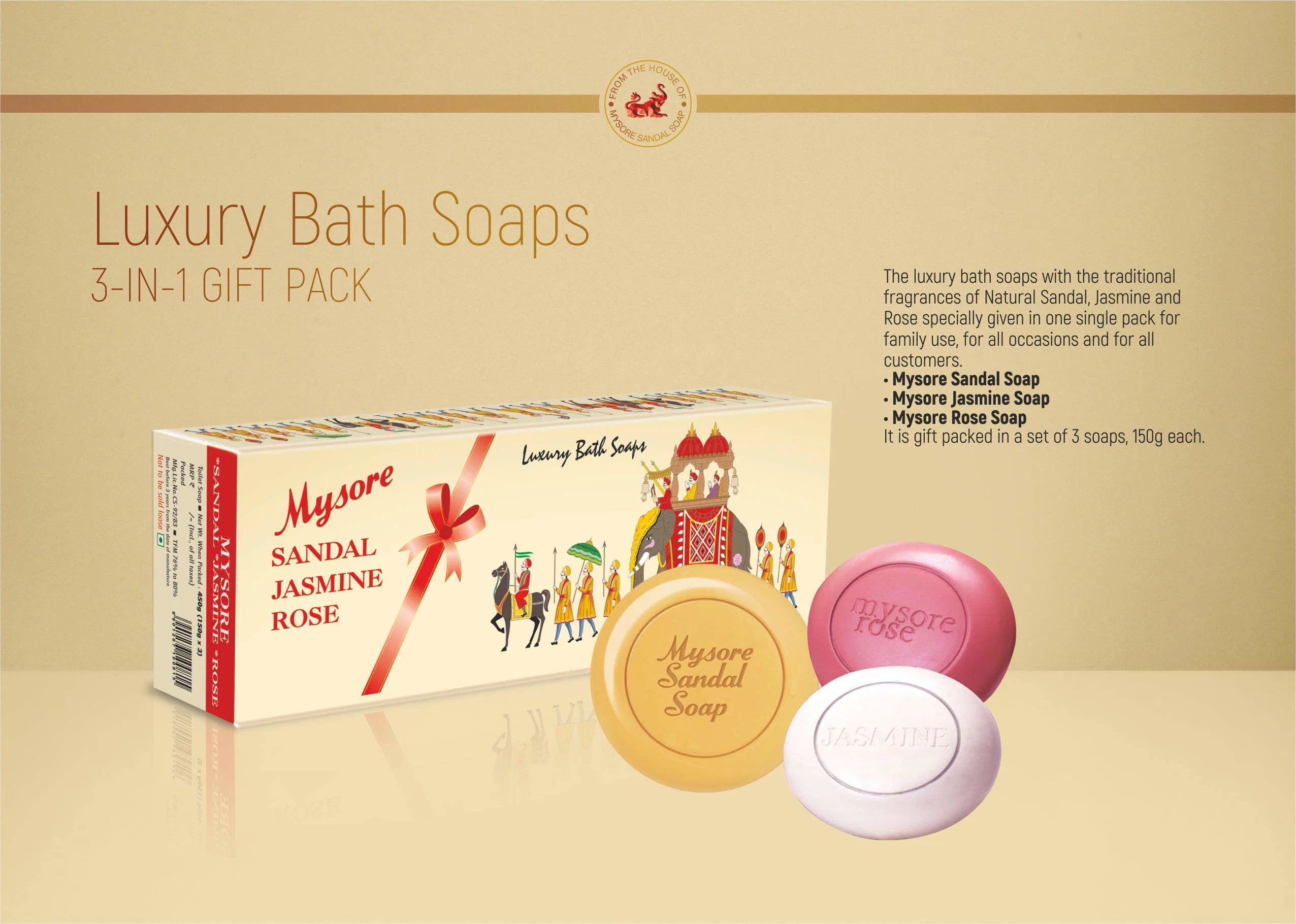 Mysore sandal jasmine rose (three in one pack)