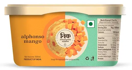 NIC ALPHONSO MANGO ICE CREAM TUB 500 ML
