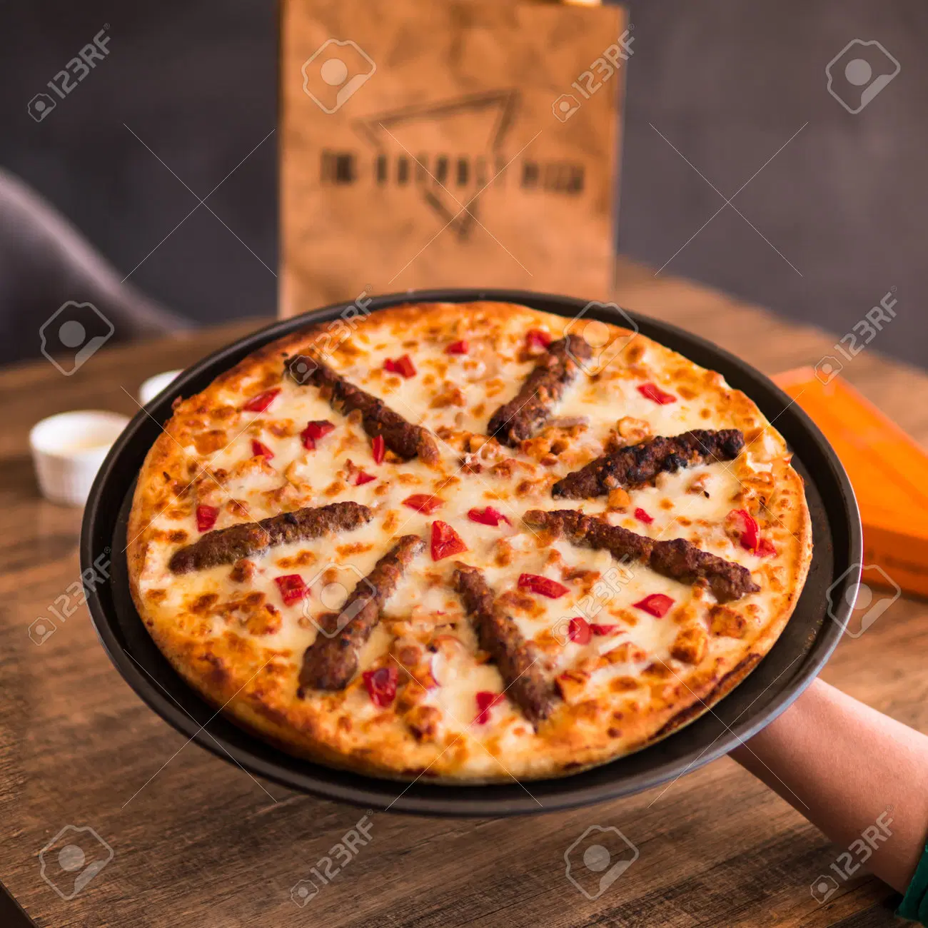 CHICKEN SEEK KABAAB PIZZA BY LAZIZ PIZZA