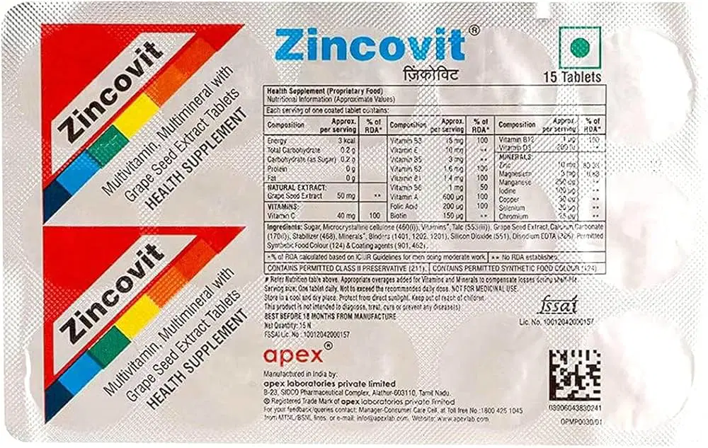 ZINCOVIT MULTIVITAMIN TABLETS (15 TABS)
