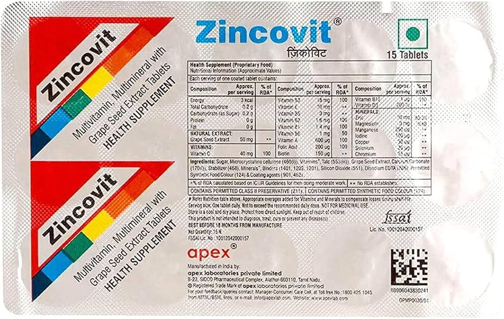 ZINCOVIT MULTIVITAMIN TABLETS (15 TABS)