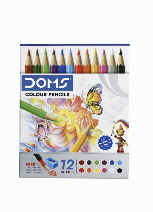 DOMS COLOUR PENCIL 12 SHADES INCLUDE ONE SHARPENER