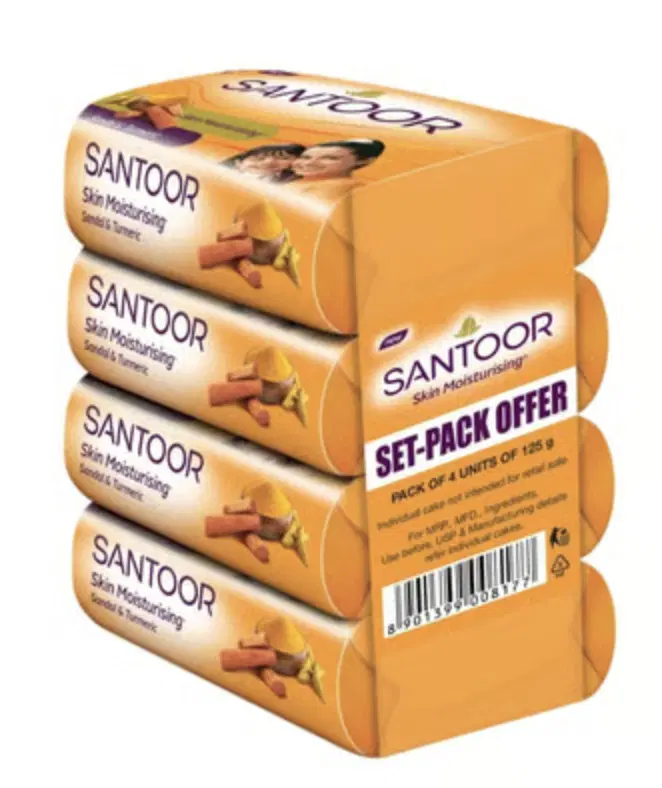SANTOOR SKIN MOISTURISING SANDAL & TURMERIC SOAP - PACK OF 4