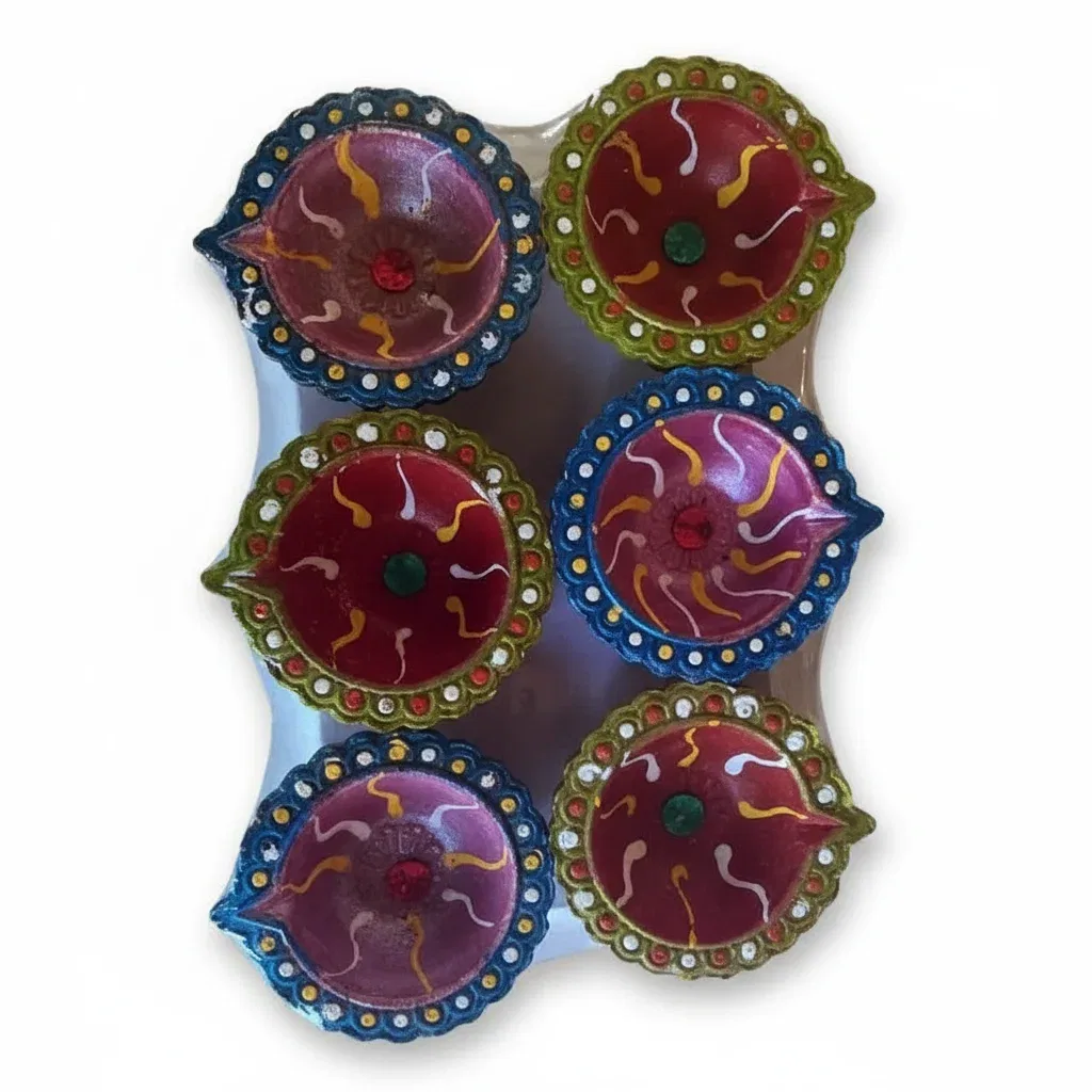 Diwali Designed Color Clay Diya 6peices