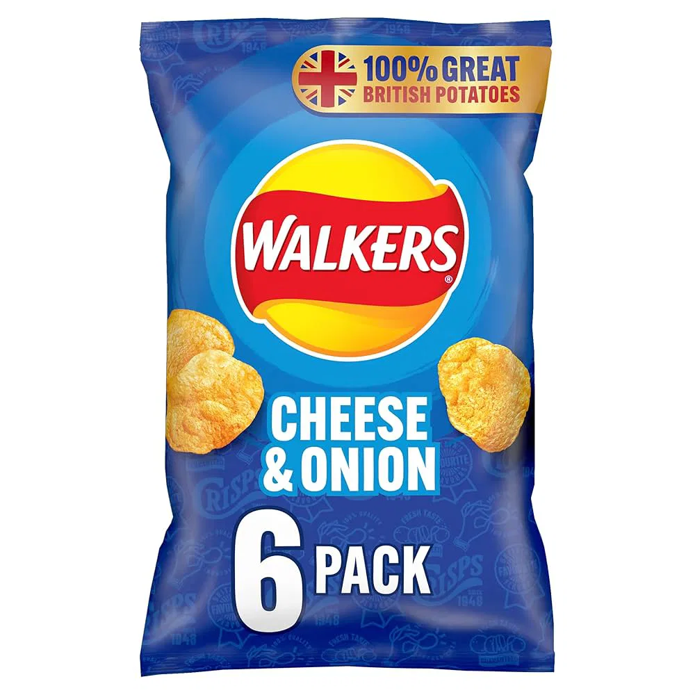 Walkers Cheese and Onion Vegetarian Multipack Crisps 6x25g