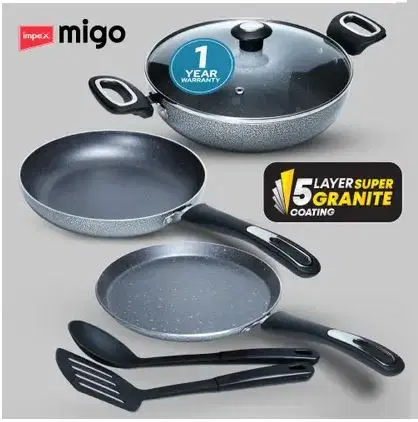 IMPEX Nonstick Granite Festival GiftMFKT 5 Layer Super Granite Induction Bottom Non-Stick Coated Cookware Set