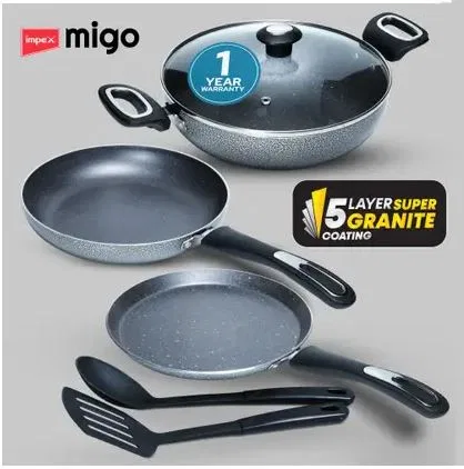 IMPEX Nonstick Granite Festival GiftMFKT 5 Layer Super Granite Induction Bottom Non-Stick Coated Cookware Set