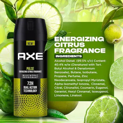 Axe Pulse Long Lasting Deodorant Bodyspray for Men Energizing citrus fragrance 150 ml