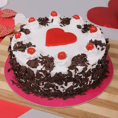 Black forest red heart cake