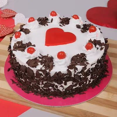 Black forest red heart cake